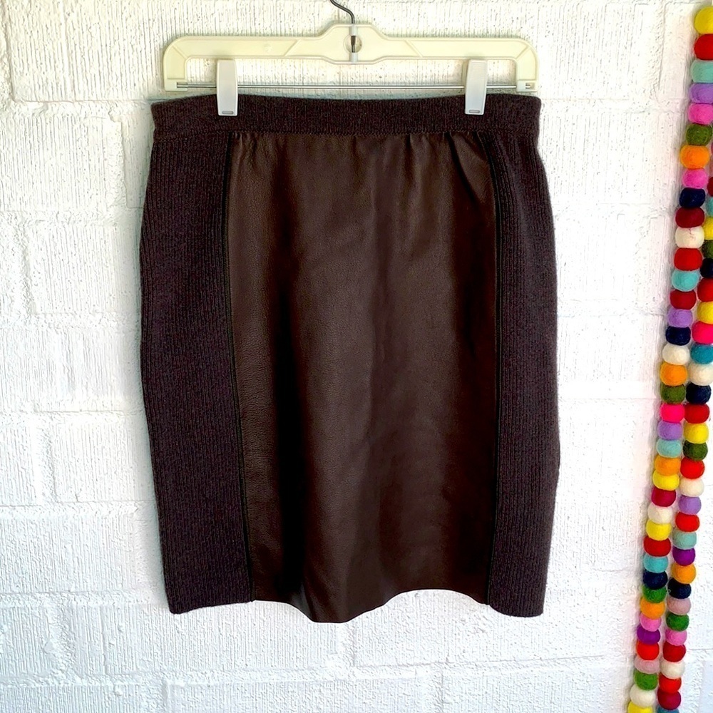 S MaxMara Cashmere Wool Leather Pull On Elastic Skirt sz L